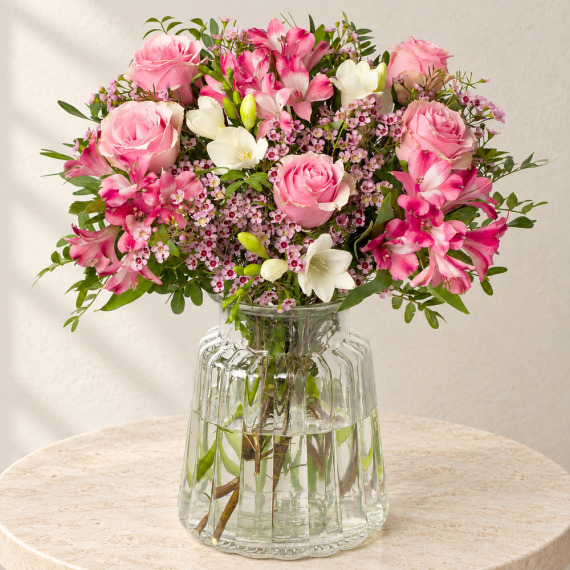 Aquarium Planted Tree - Pink Roses and Freesias